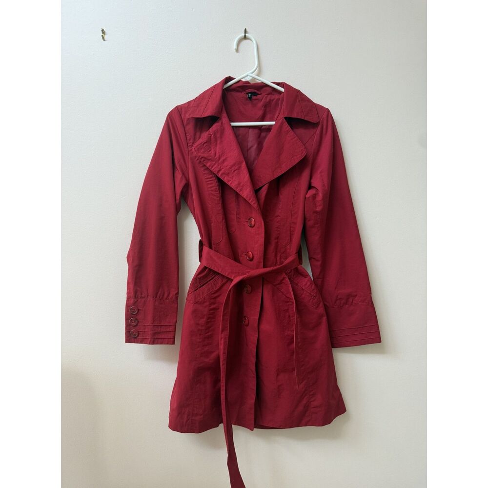 Vintage Red Waterproof Belted Trench Coat Classic Raincoat M